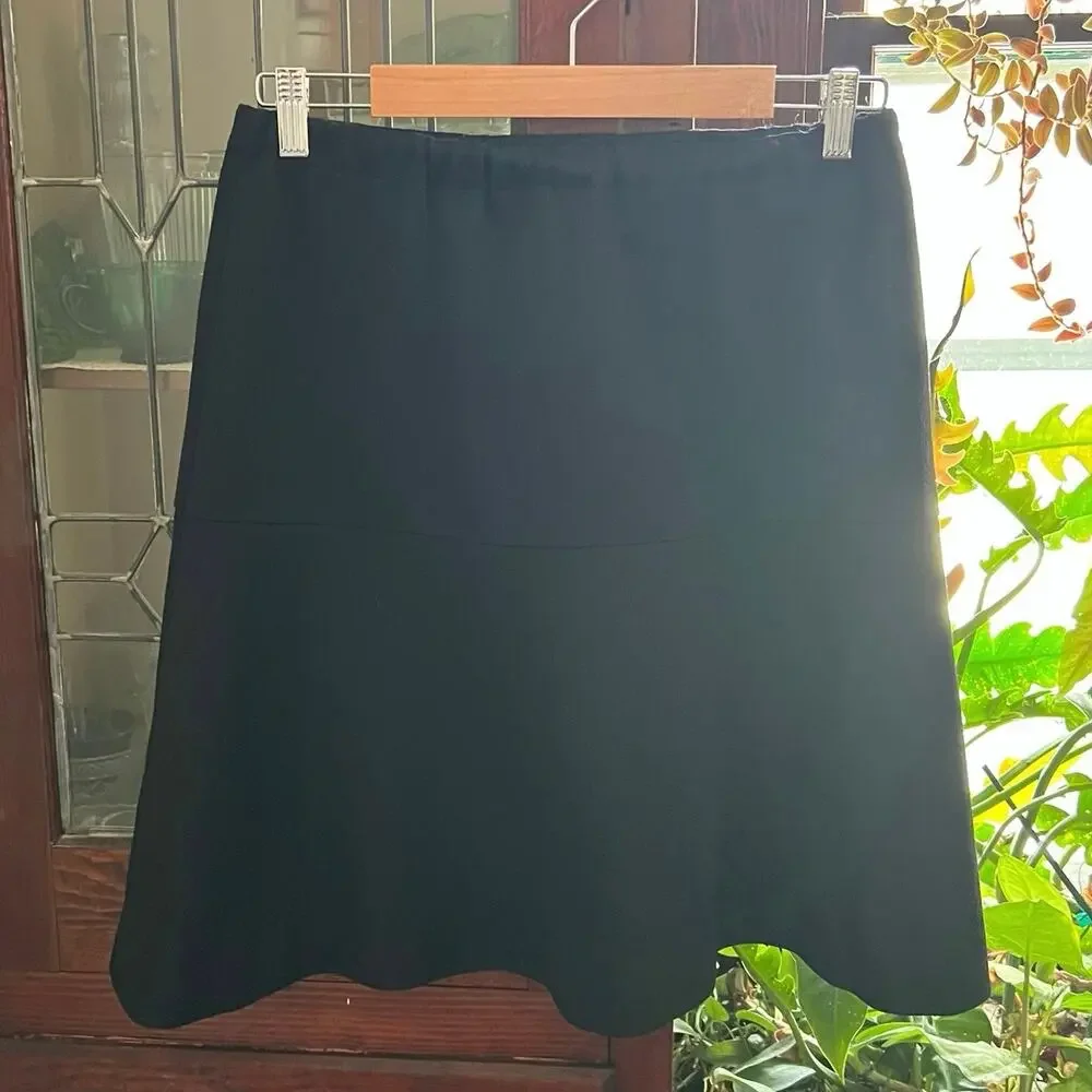 80s/90s Vintage Homemade Black Full Skirt Size XS Elastic Waist Midi Minimalist